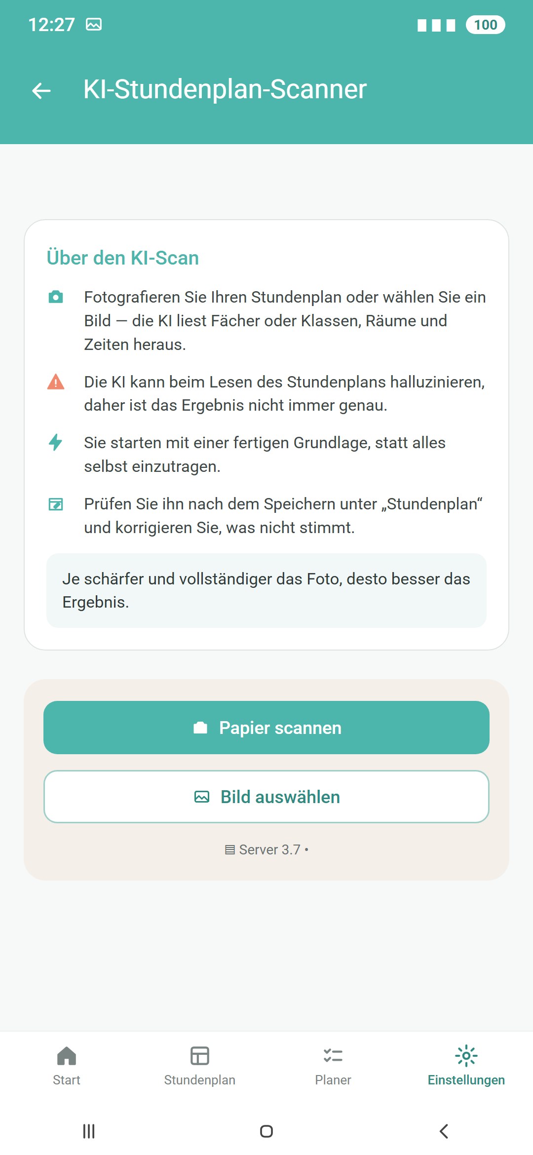 Papier-Stundenplan mit KI scannen