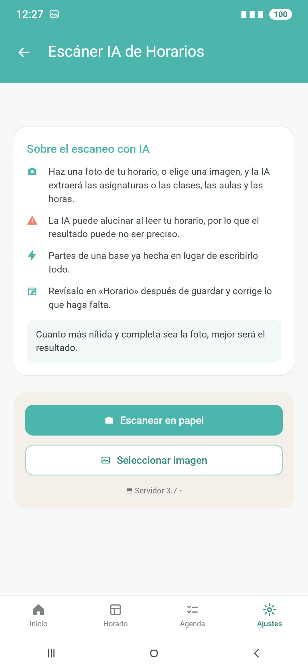 Escanear un horario escolar en papel con IA